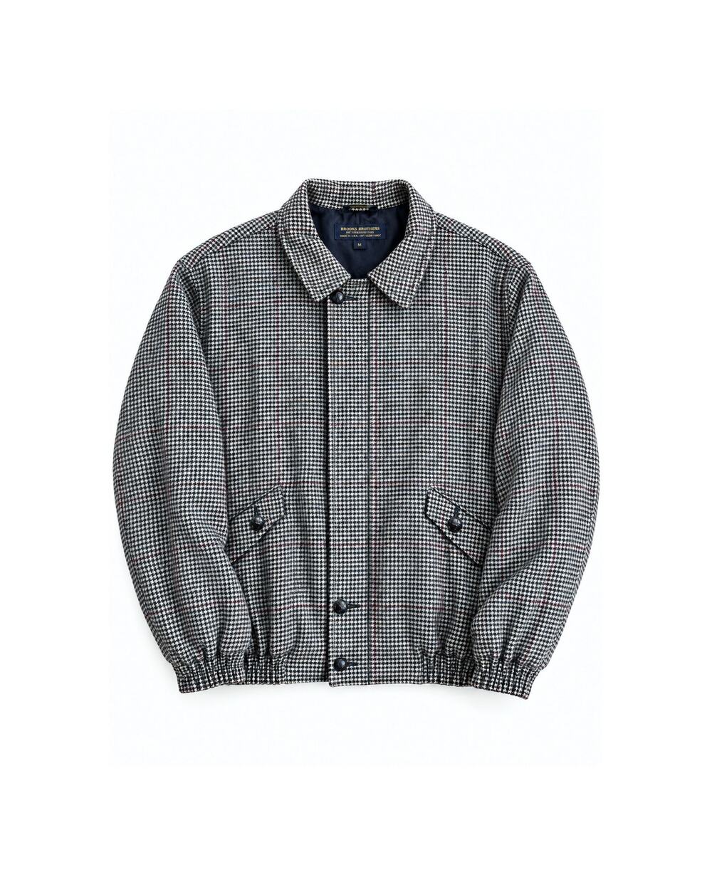 Vintage Brooks Brothers Made in USA Wool Houndstooth Plaid Blouson Bomber Jacket